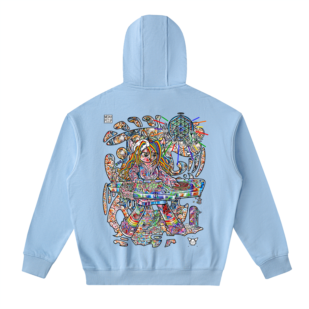 Pushing Buttons - Drop-Shoulder Zip Up Hoodie