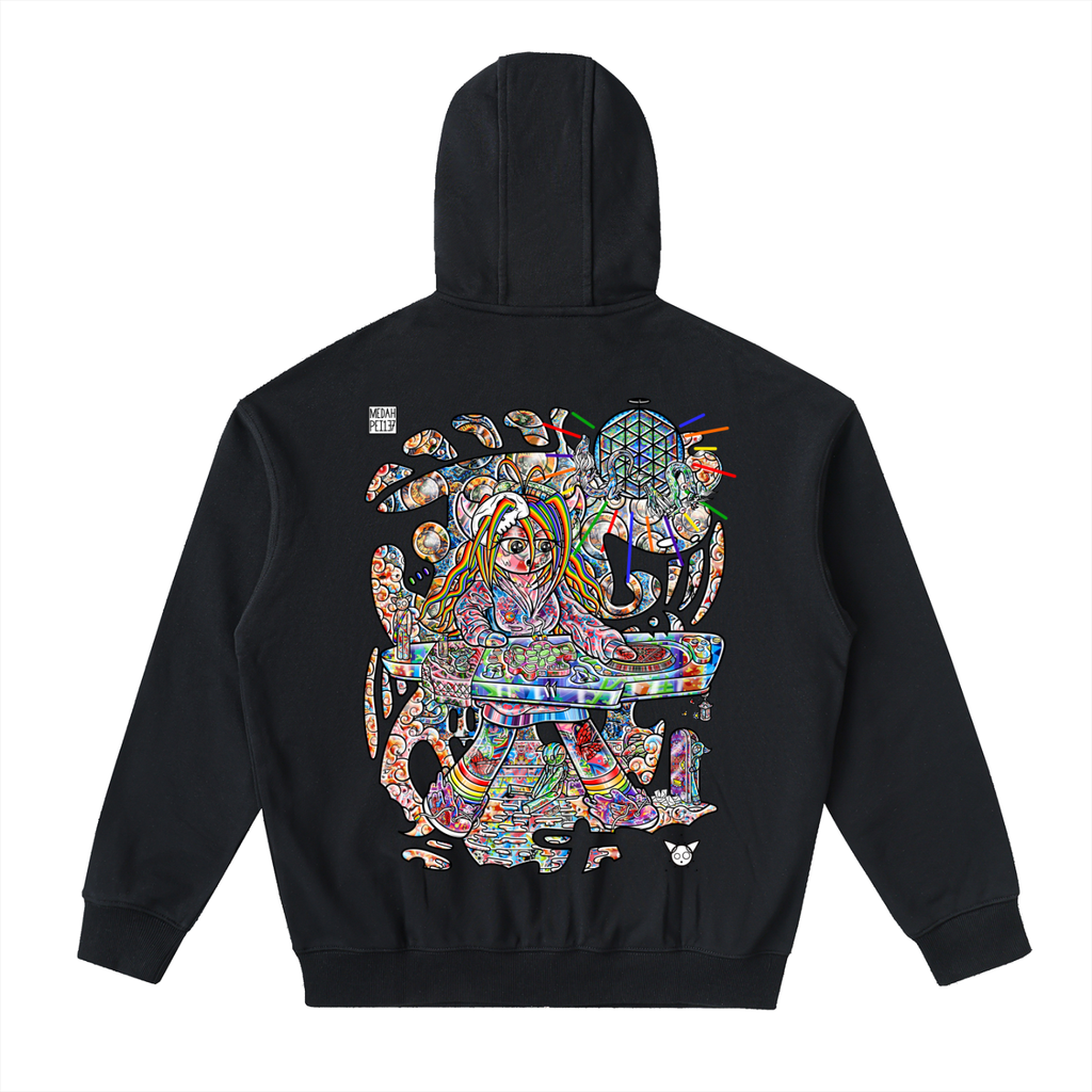 Pushing Buttons - Drop-Shoulder Zip Up Hoodie